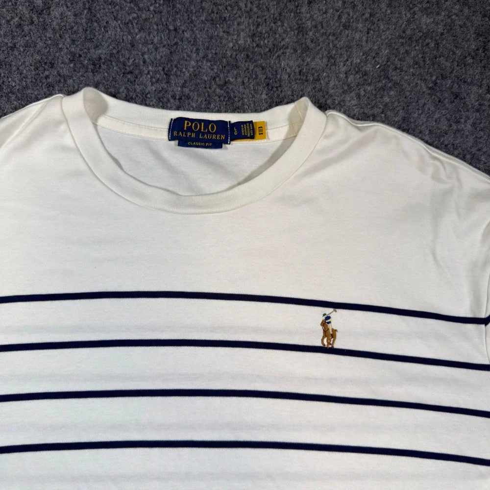 Polo Ralph Lauren Classic Fit Striped Long Sleeve T-Shirt Mens L White Navy